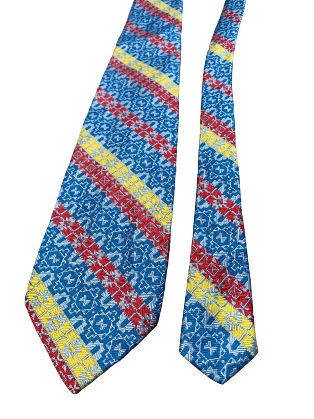 Towncraft Silk Mens Tie Blue Red Yellow Geometric Stripes Necktie